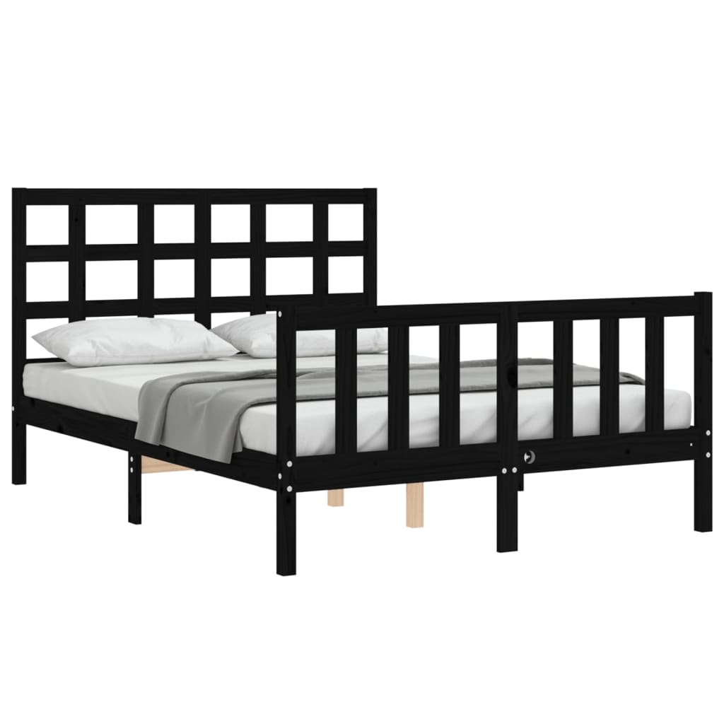 Cadre de lit sans matelas noir 140x190 cm bois de pin massif