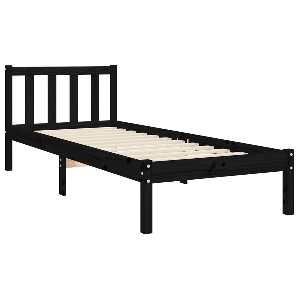 Cadre de lit sans matelas noir 90x200 cm bois de pin massif