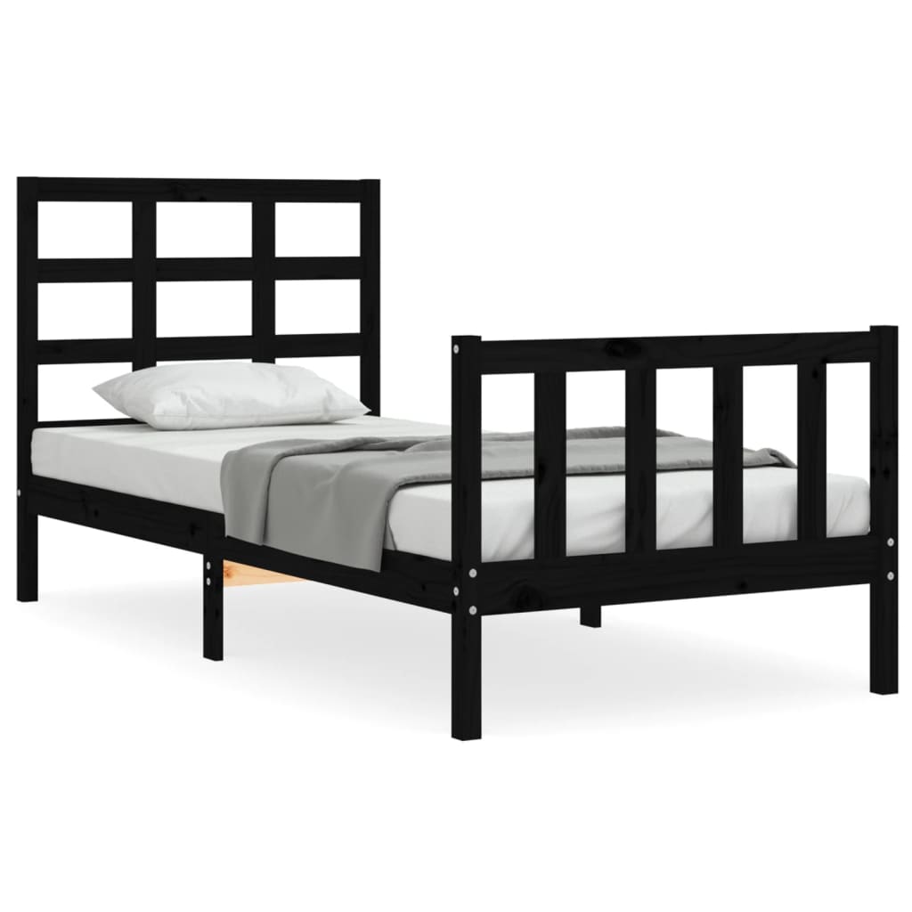 Cadre de lit sans matelas noir 100x200 cm bois massif de pin