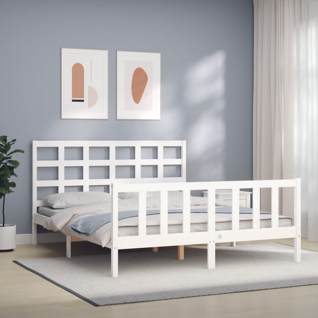 Cadre de lit sans matelas blanc bois de pin massif