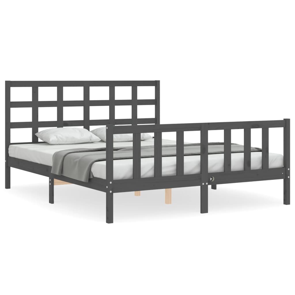 Cadre de lit sans matelas gris bois de pin massif