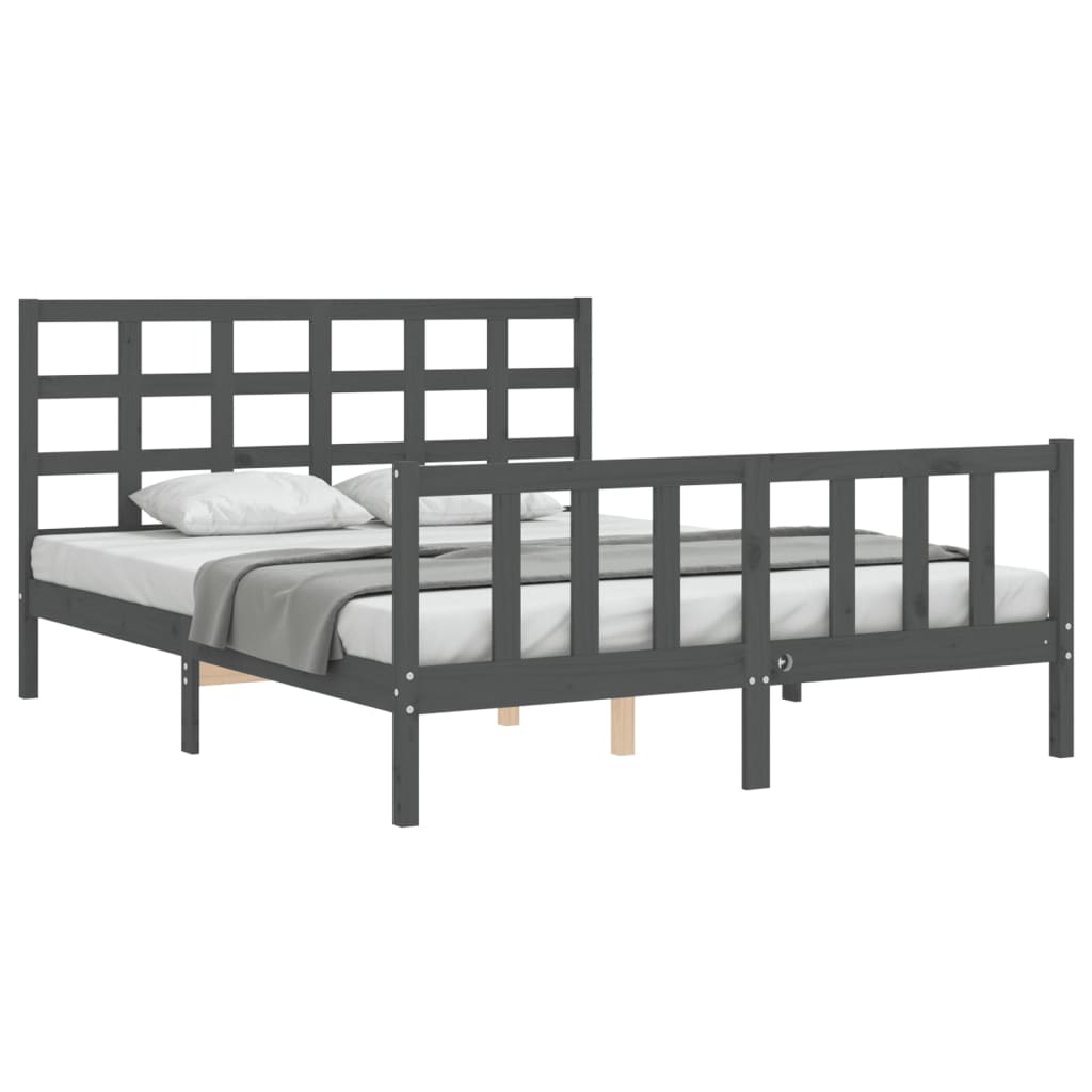 Cadre de lit sans matelas gris bois de pin massif