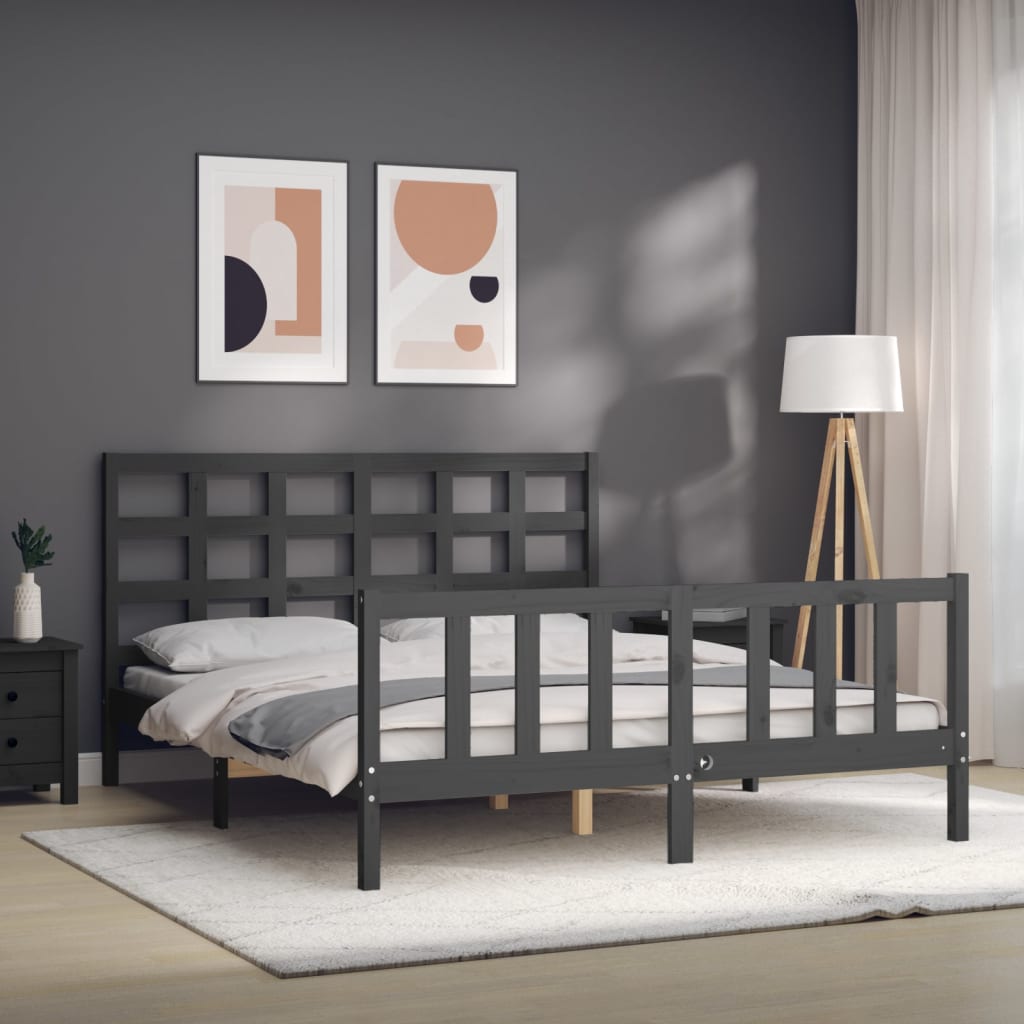 Cadre de lit sans matelas gris bois de pin massif