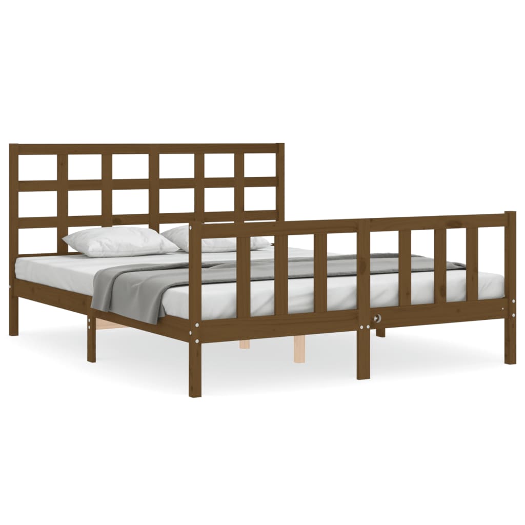 Cadre de lit sans matelas marron miel bois massif