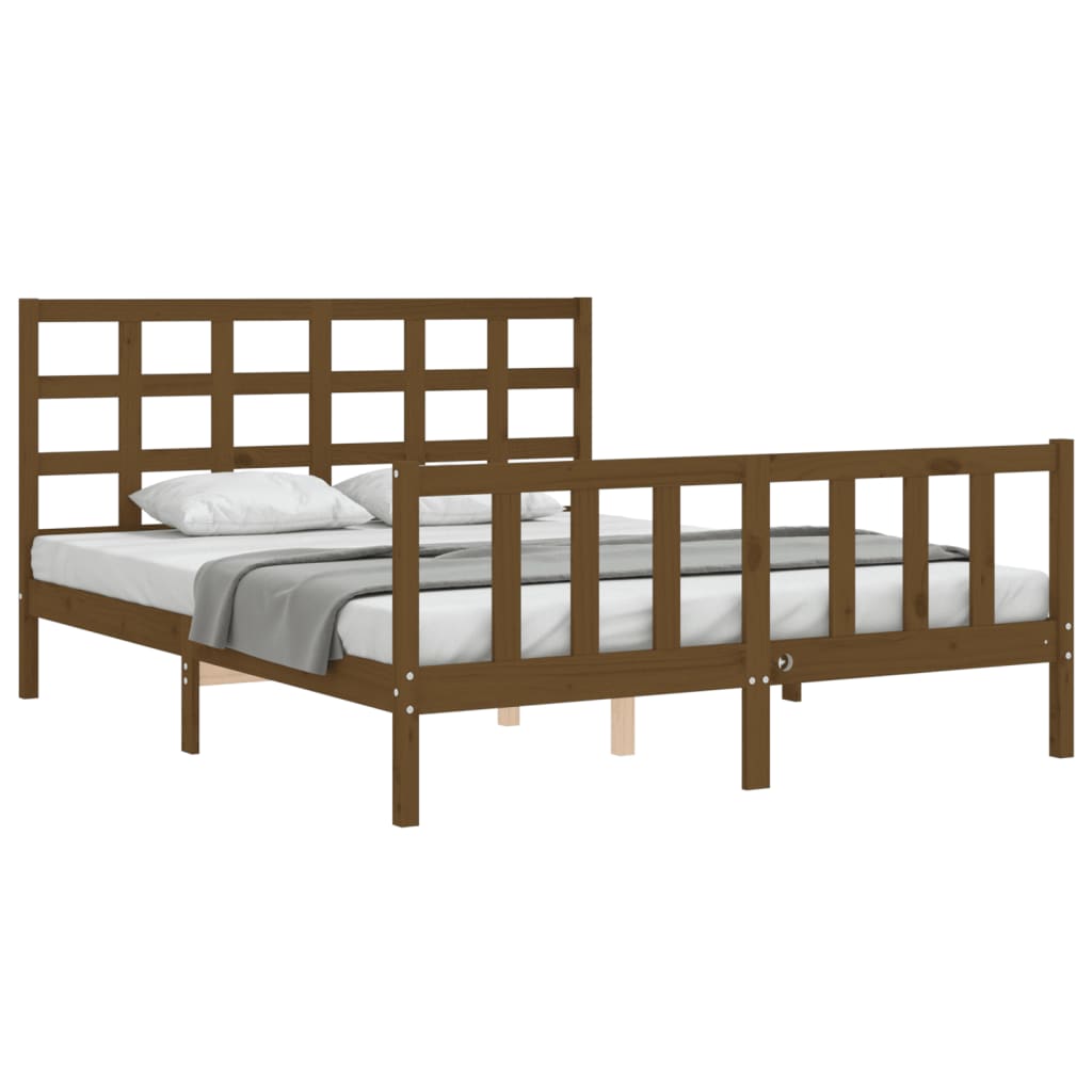 Cadre de lit sans matelas marron miel bois massif