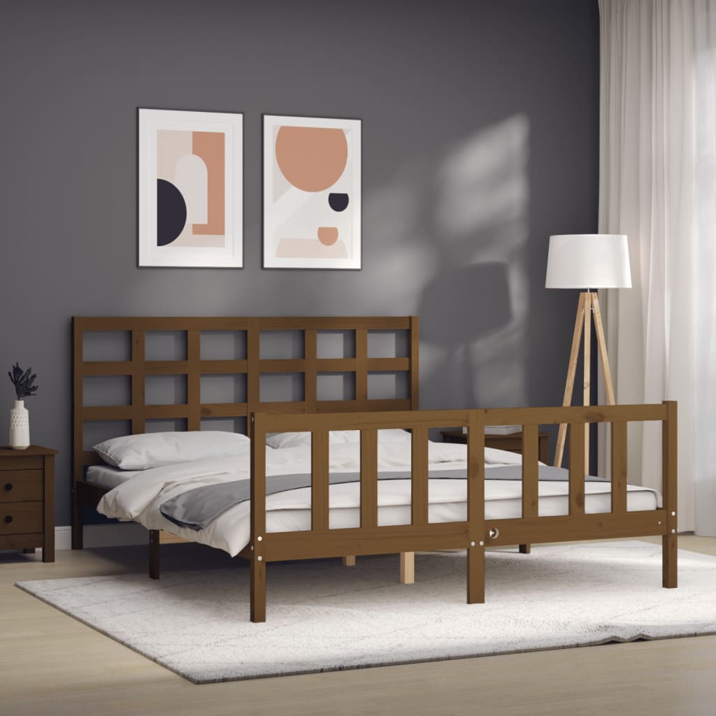 Cadre de lit sans matelas marron miel bois massif