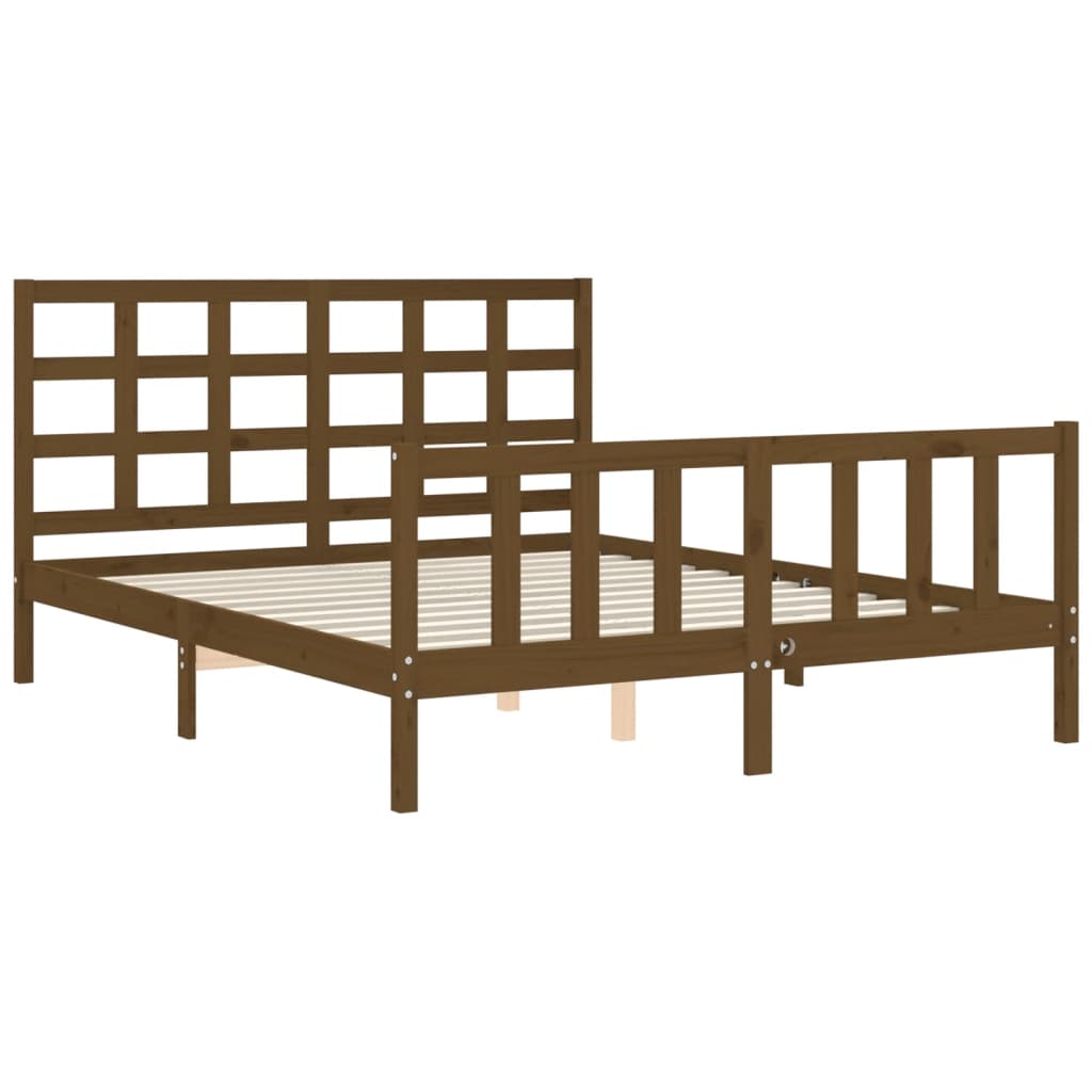 Cadre de lit sans matelas marron miel bois massif