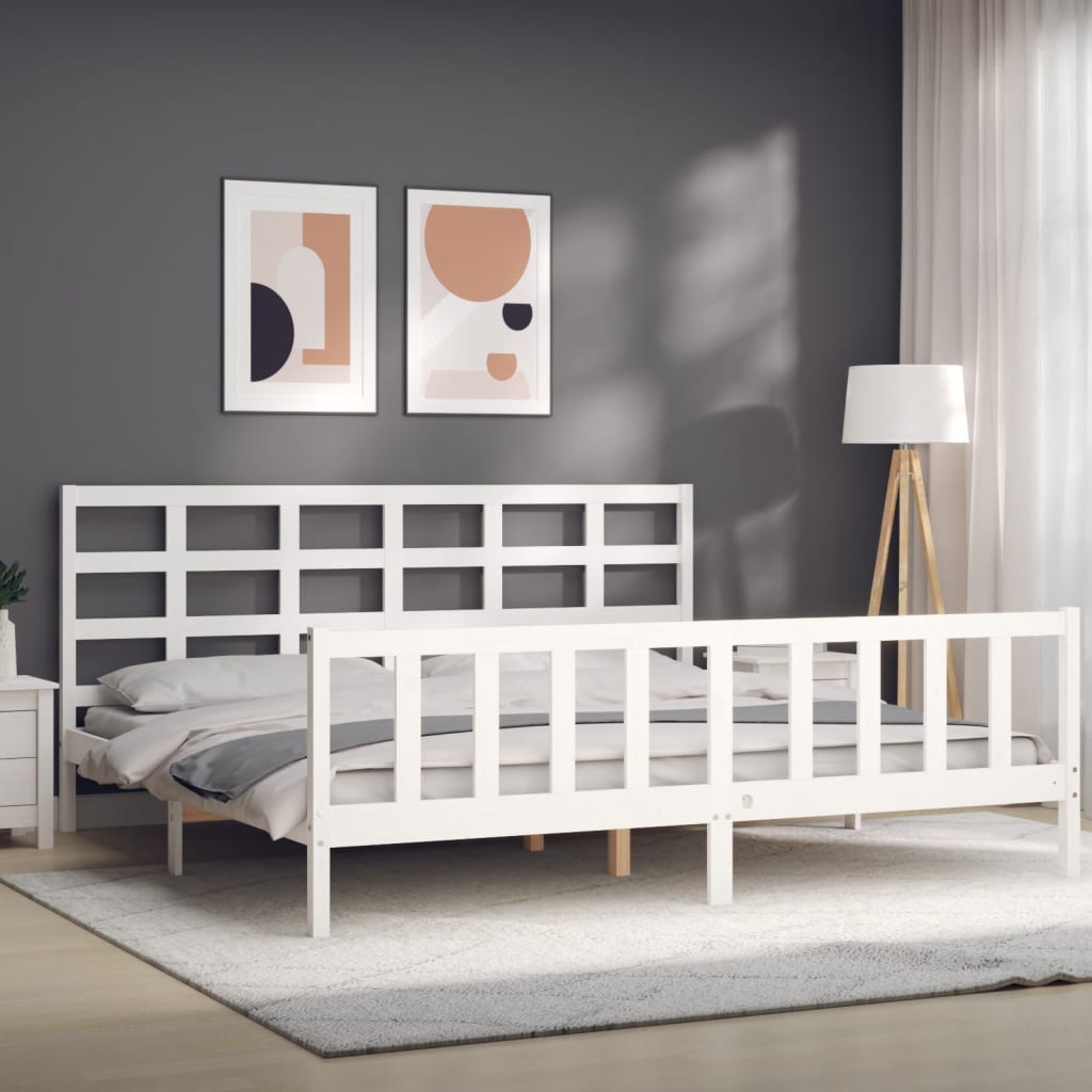 Bed frame without mattress white solid pine wood