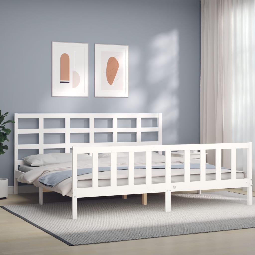 Bed frame without mattress white solid pine wood