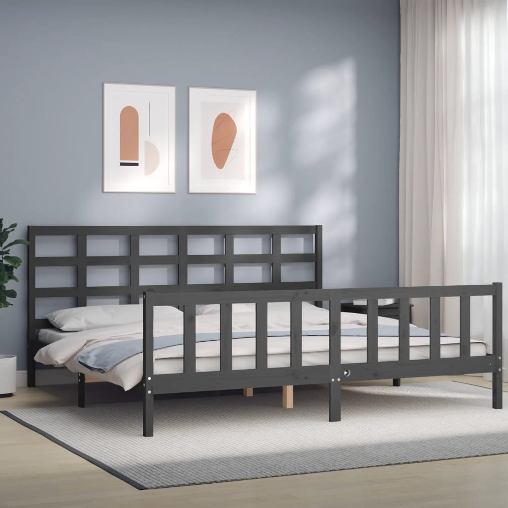 Cadre de lit sans matelas gris 200x200 cm bois massif de pin