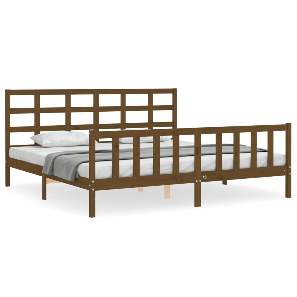 Cadre de lit sans matelas marron miel 200x200cm bois pin massif