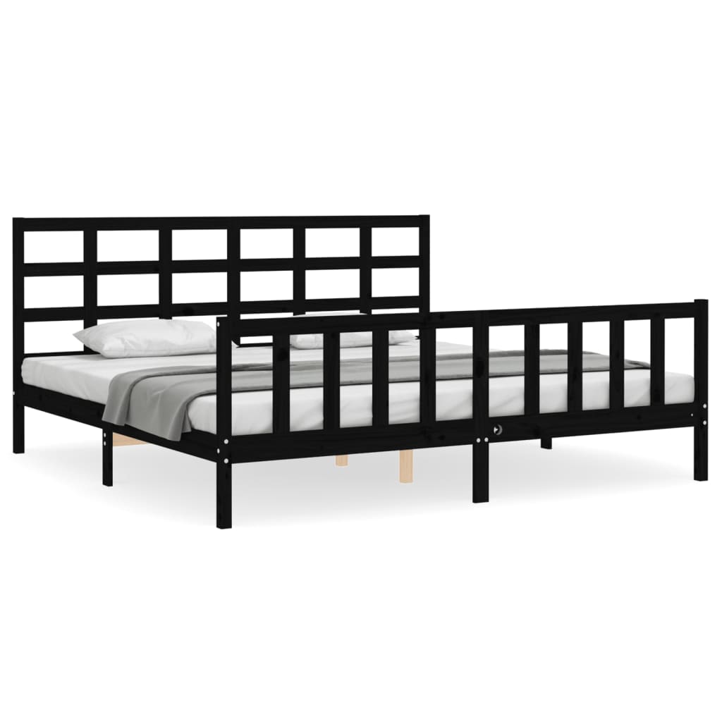 Cadre de lit sans matelas noir 200x200 cm bois massif de pin