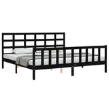 Cadre de lit sans matelas noir 200x200 cm bois massif de pin