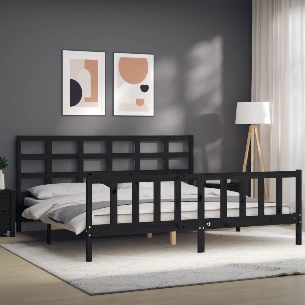 Cadre de lit sans matelas noir 200x200 cm bois massif de pin