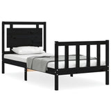 Cadre de lit sans matelas noir 90x190 cm bois de pin massif