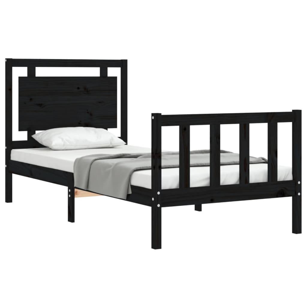 Cadre de lit sans matelas noir 90x190 cm bois de pin massif