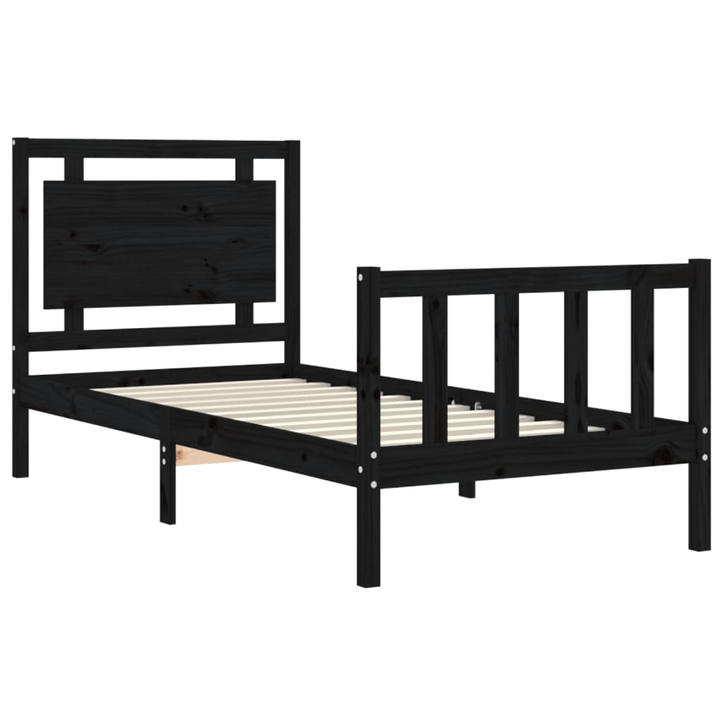 Cadre de lit sans matelas noir 90x190 cm bois de pin massif