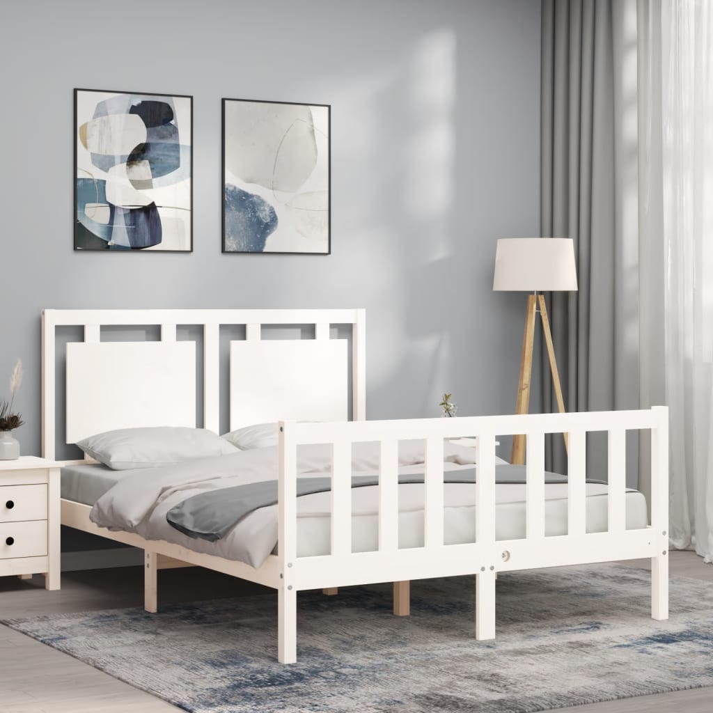 Cadre de lit sans matelas blanc bois de pin massif