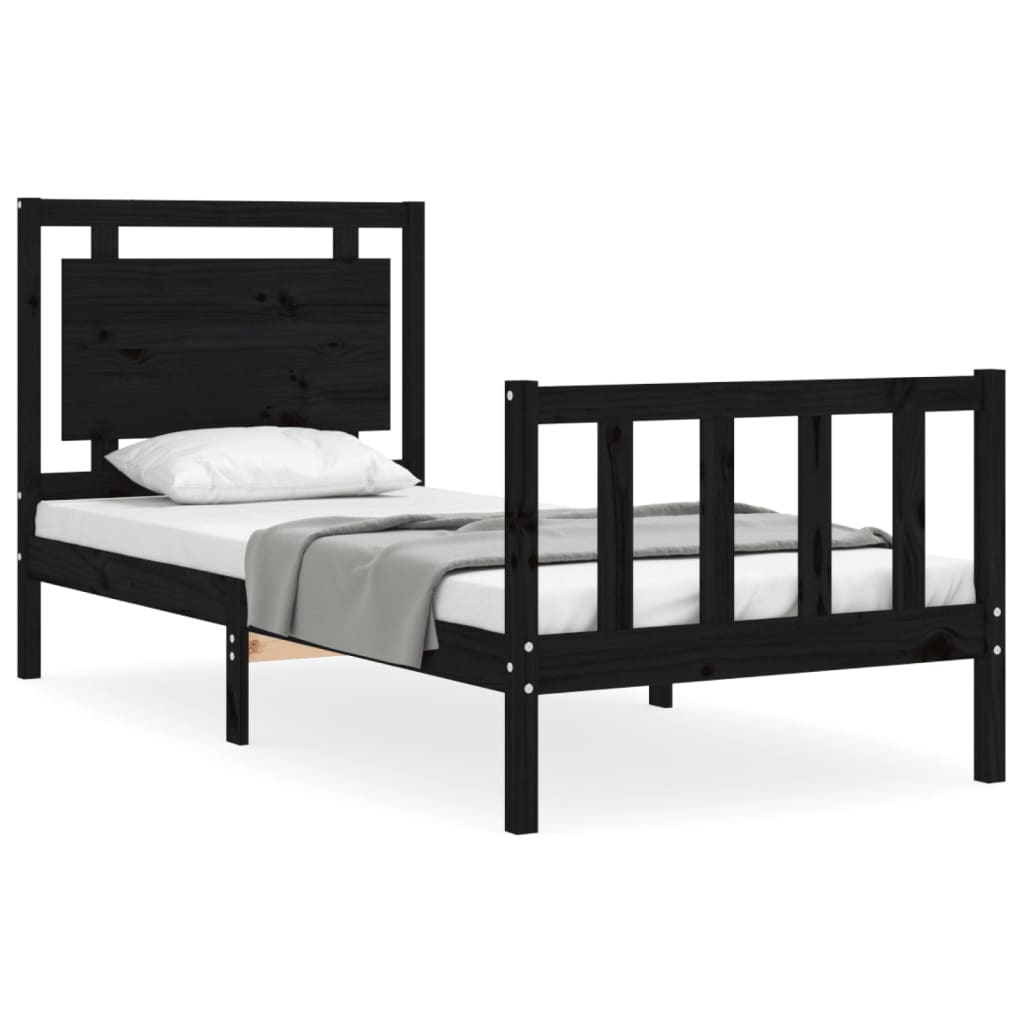 Cadre de lit sans matelas noir 90x200 cm bois de pin massif