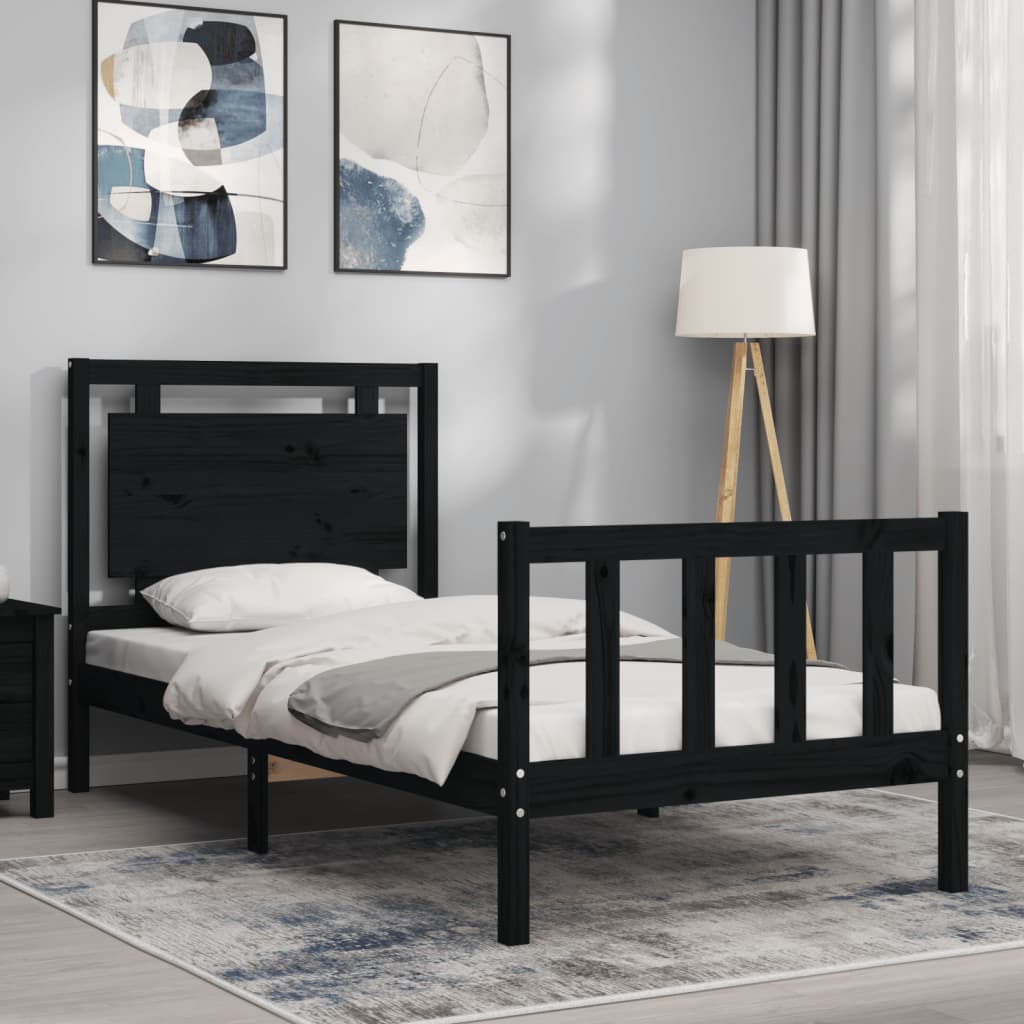 Cadre de lit sans matelas noir 100x200 cm bois massif de pin