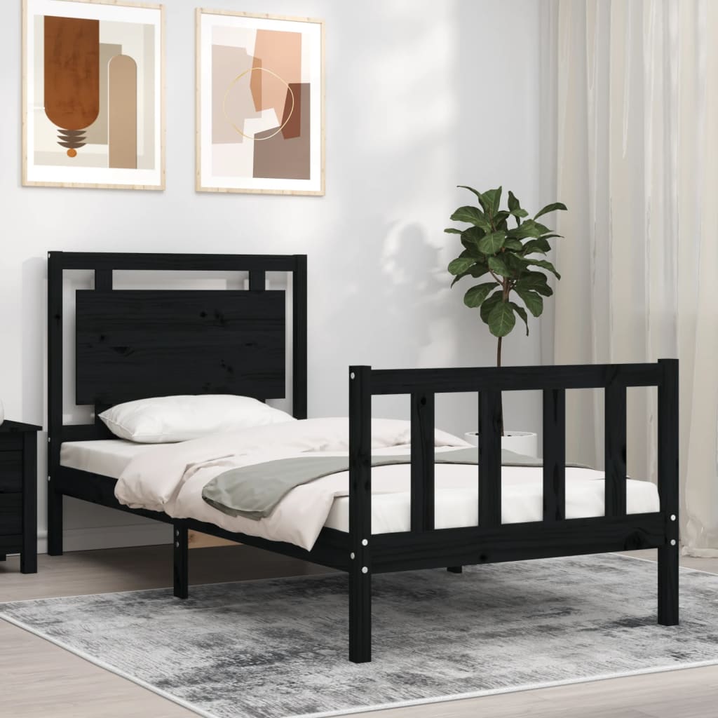 Cadre de lit sans matelas noir 100x200 cm bois massif de pin