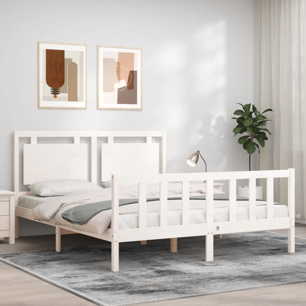 Cadre de lit sans matelas blanc bois de pin massif