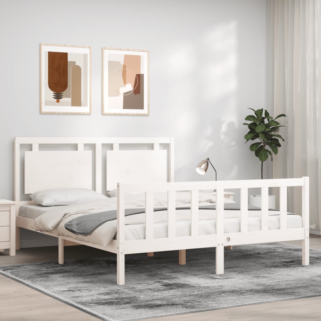 Cadre de lit sans matelas blanc 160x200 cm bois de pin massif