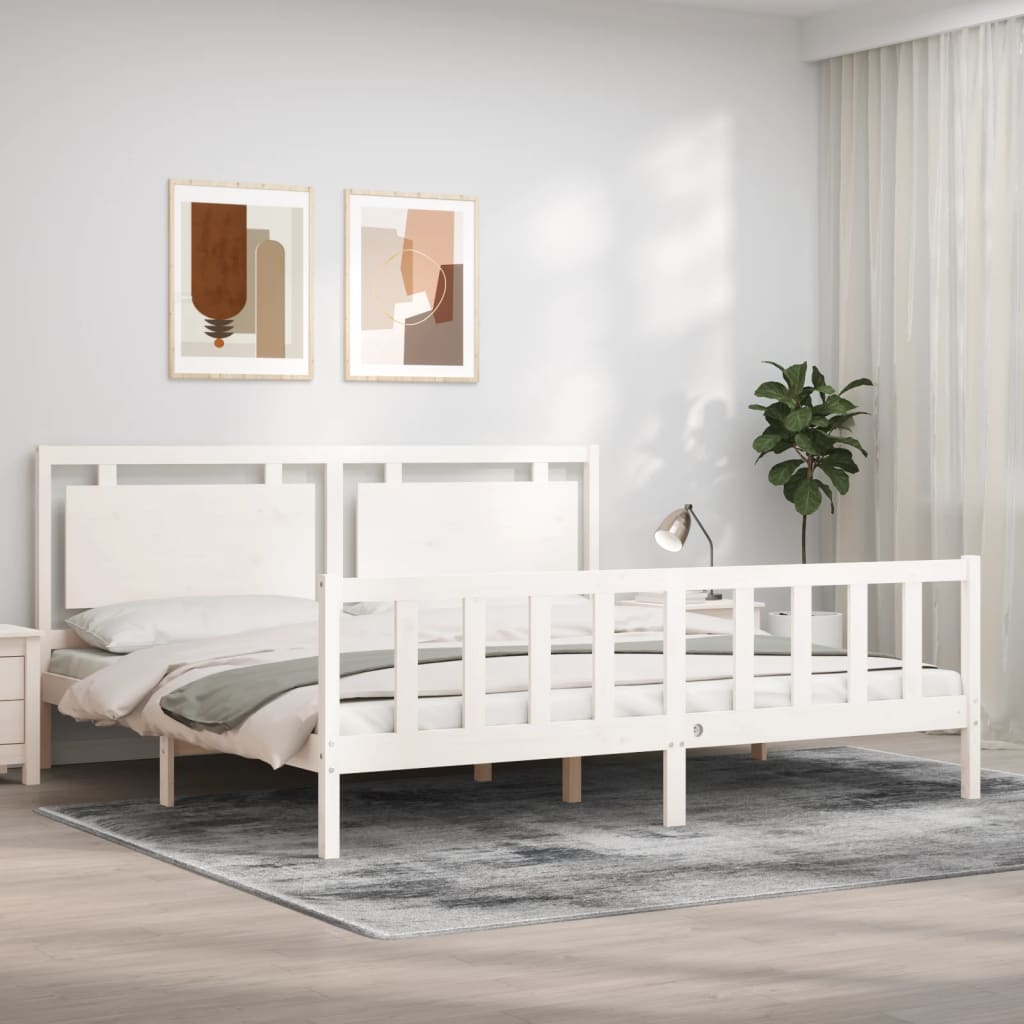 Cadre de lit sans matelas blanc 200x200 cm bois massif de pin