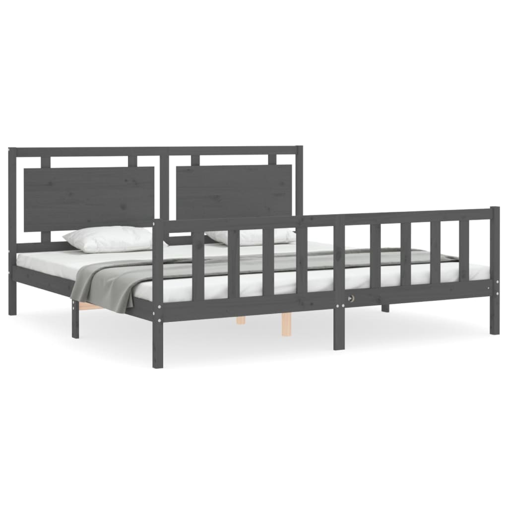 Cadre de lit sans matelas gris 200x200 cm bois massif de pin