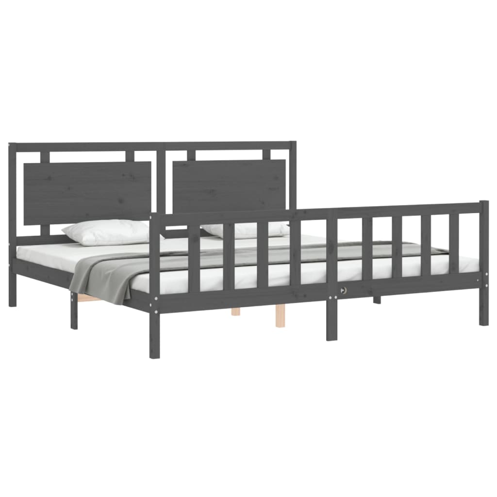 Cadre de lit sans matelas gris 200x200 cm bois massif de pin