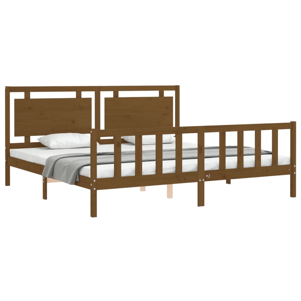 Cadre de lit sans matelas marron miel 200x200cm bois pin massif