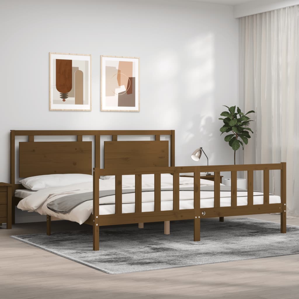 Cadre de lit sans matelas marron miel 200x200cm bois pin massif