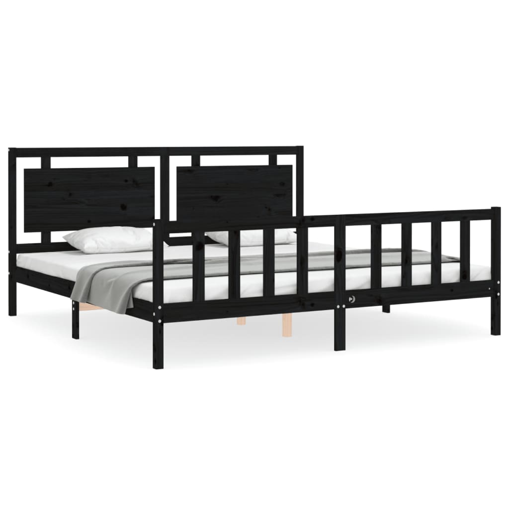 Cadre de lit sans matelas noir 200x200 cm bois massif de pin