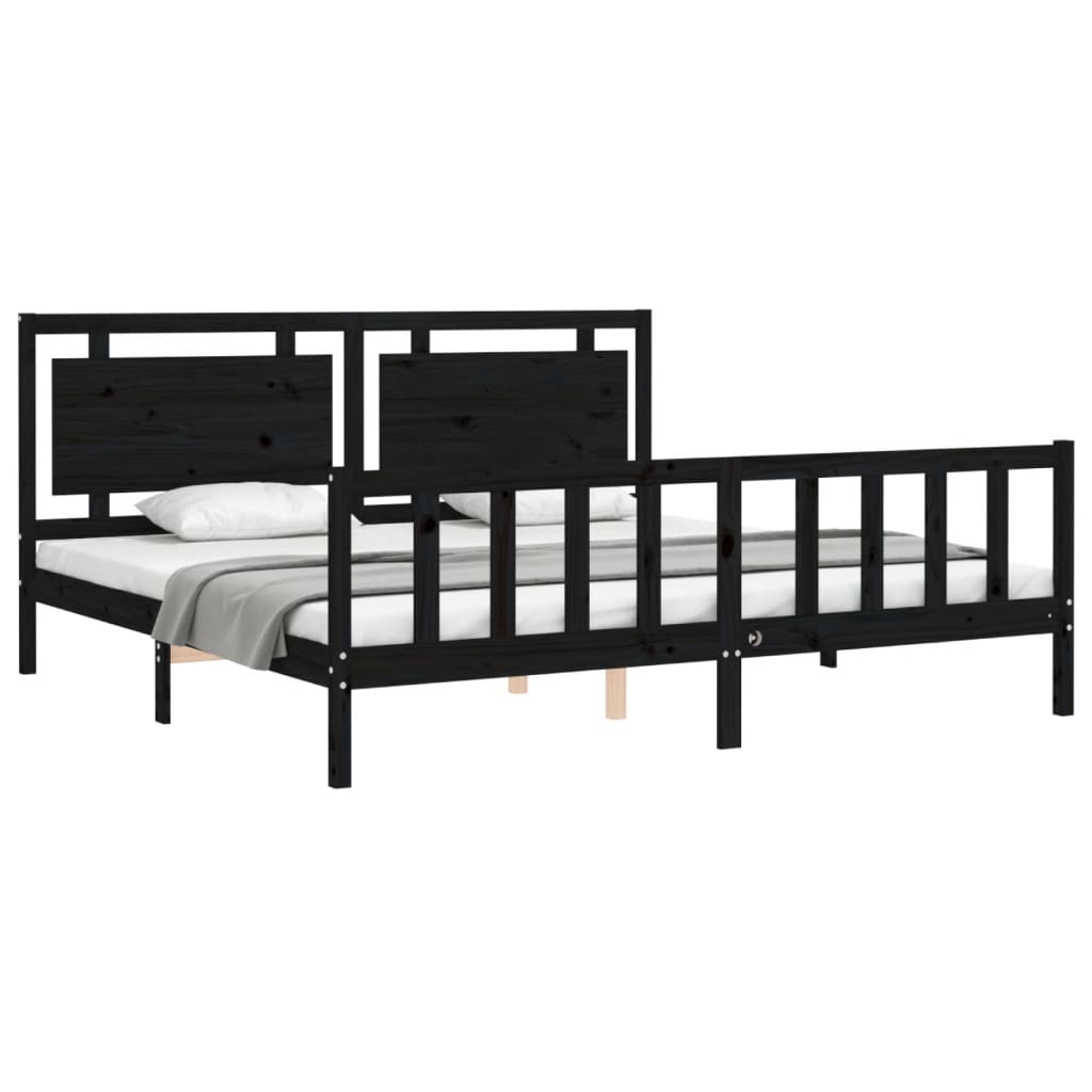 Cadre de lit sans matelas noir 200x200 cm bois massif de pin