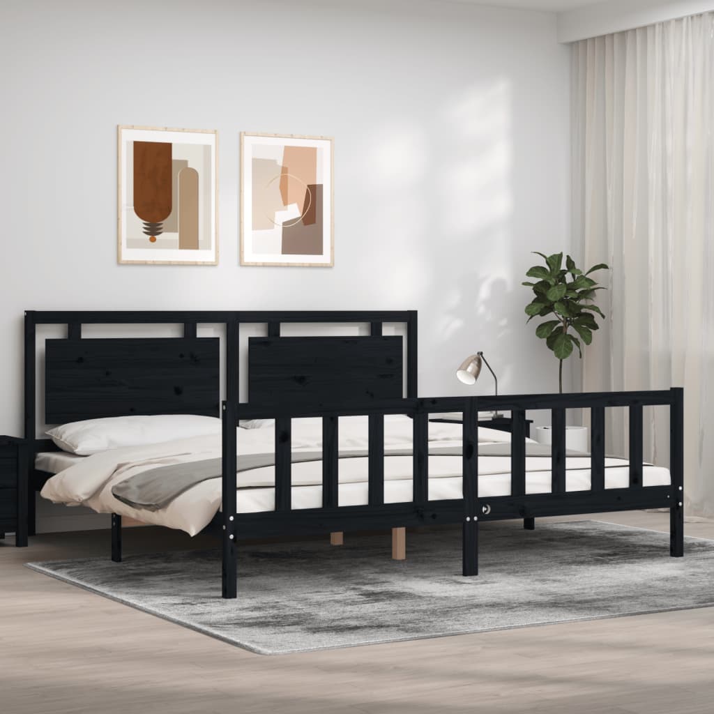 Cadre de lit sans matelas noir 200x200 cm bois massif de pin