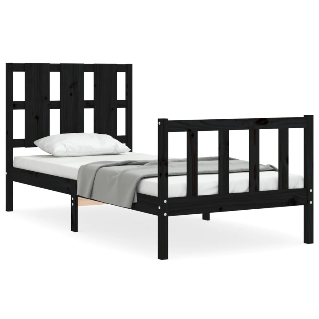 Cadre de lit sans matelas noir 90x190 cm bois de pin massif