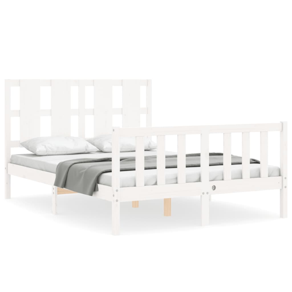 Bed frame without mattress white solid pine wood