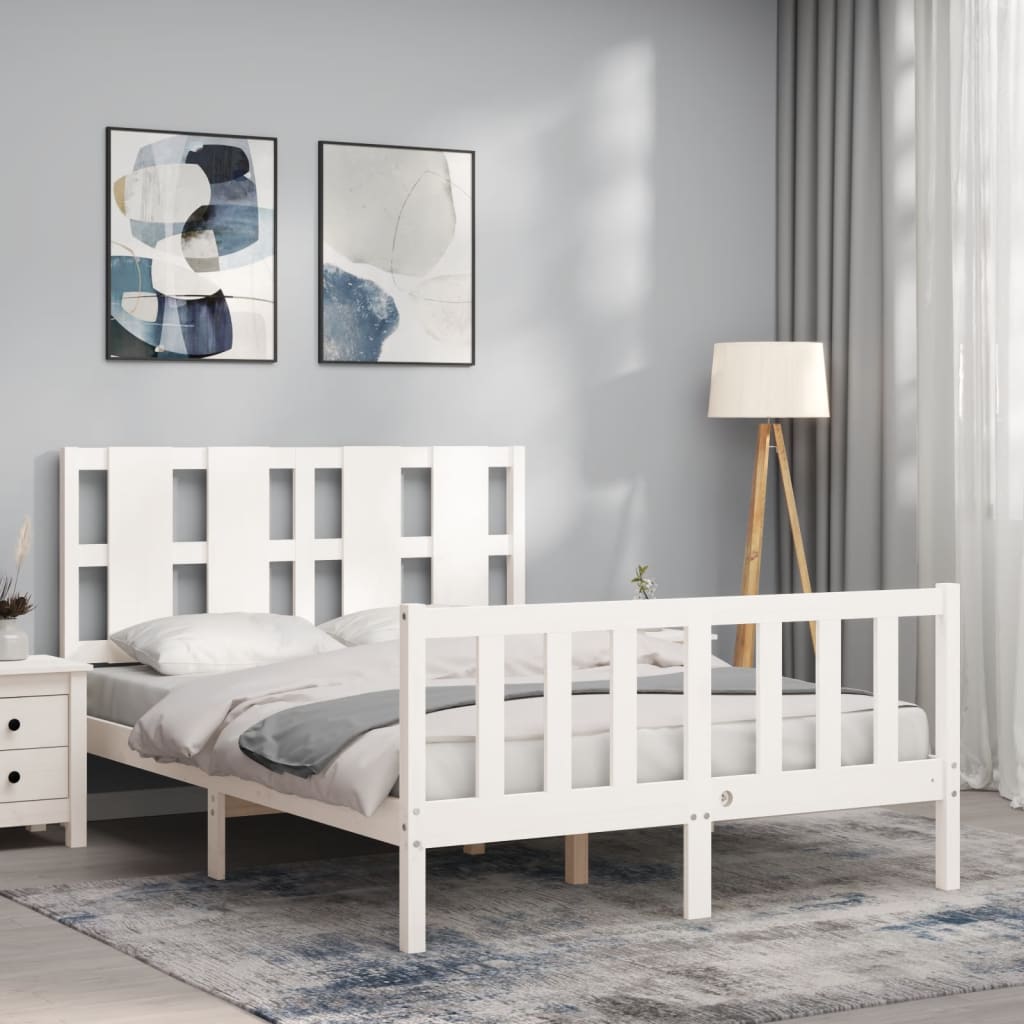 Bed frame without mattress white solid pine wood