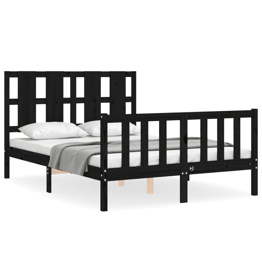 Cadre de lit sans matelas noir 140x190 cm bois de pin massif