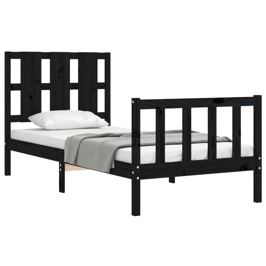 Cadre de lit sans matelas noir 90x200 cm bois de pin massif