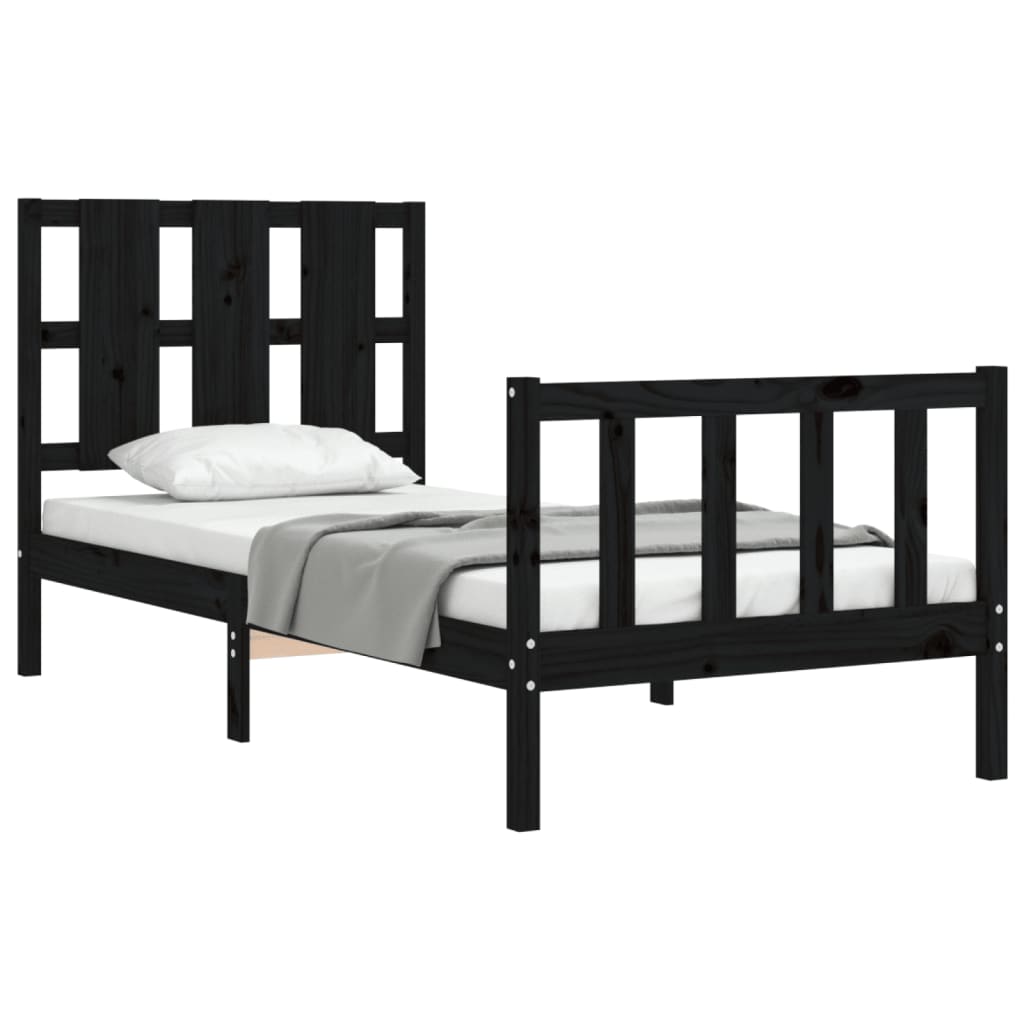 Cadre de lit sans matelas noir 100x200 cm bois massif de pin