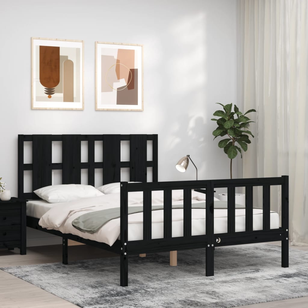 Cadre de lit sans matelas noir 120x200 cm bois de pin massif