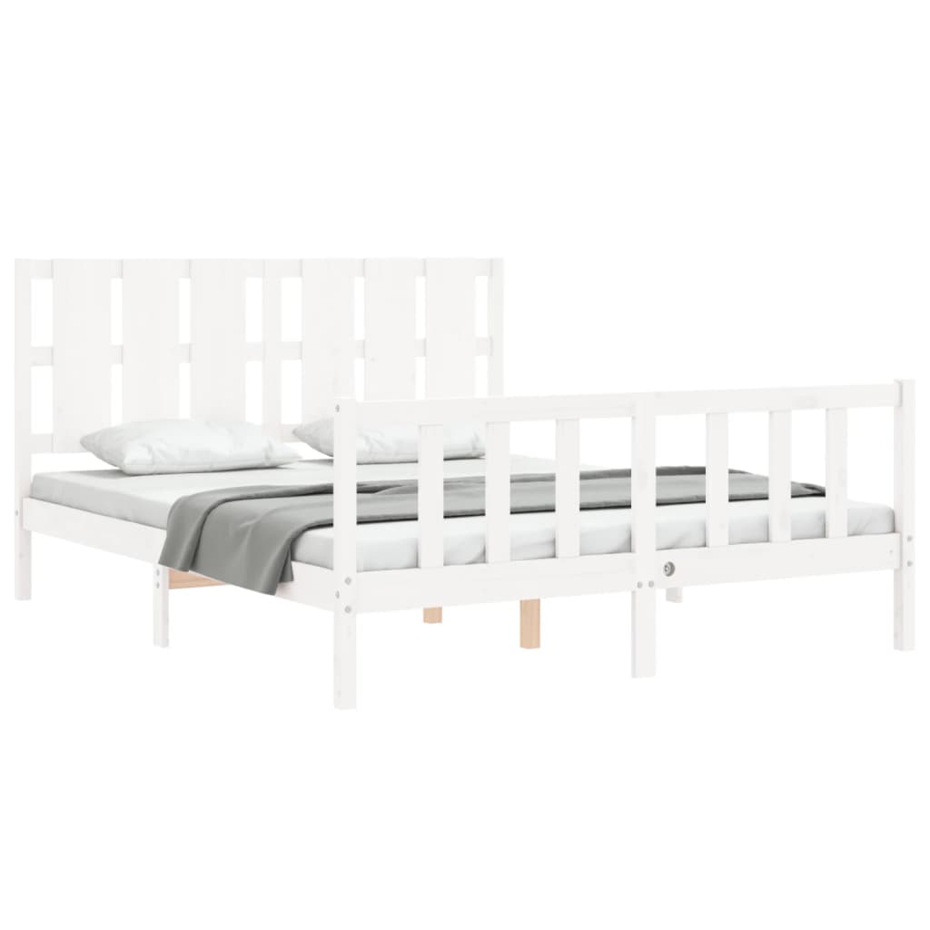 Cadre de lit sans matelas blanc bois de pin massif