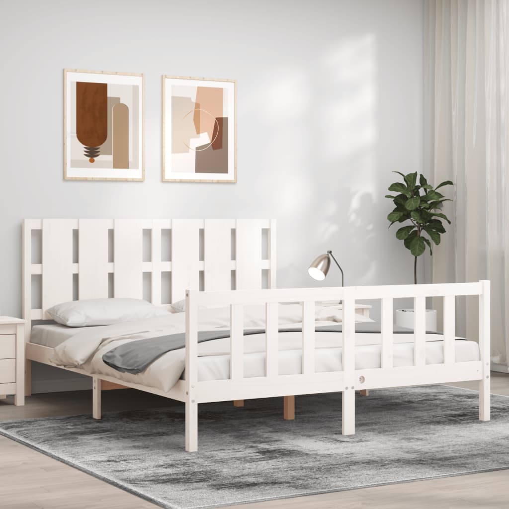 Cadre de lit sans matelas blanc bois de pin massif