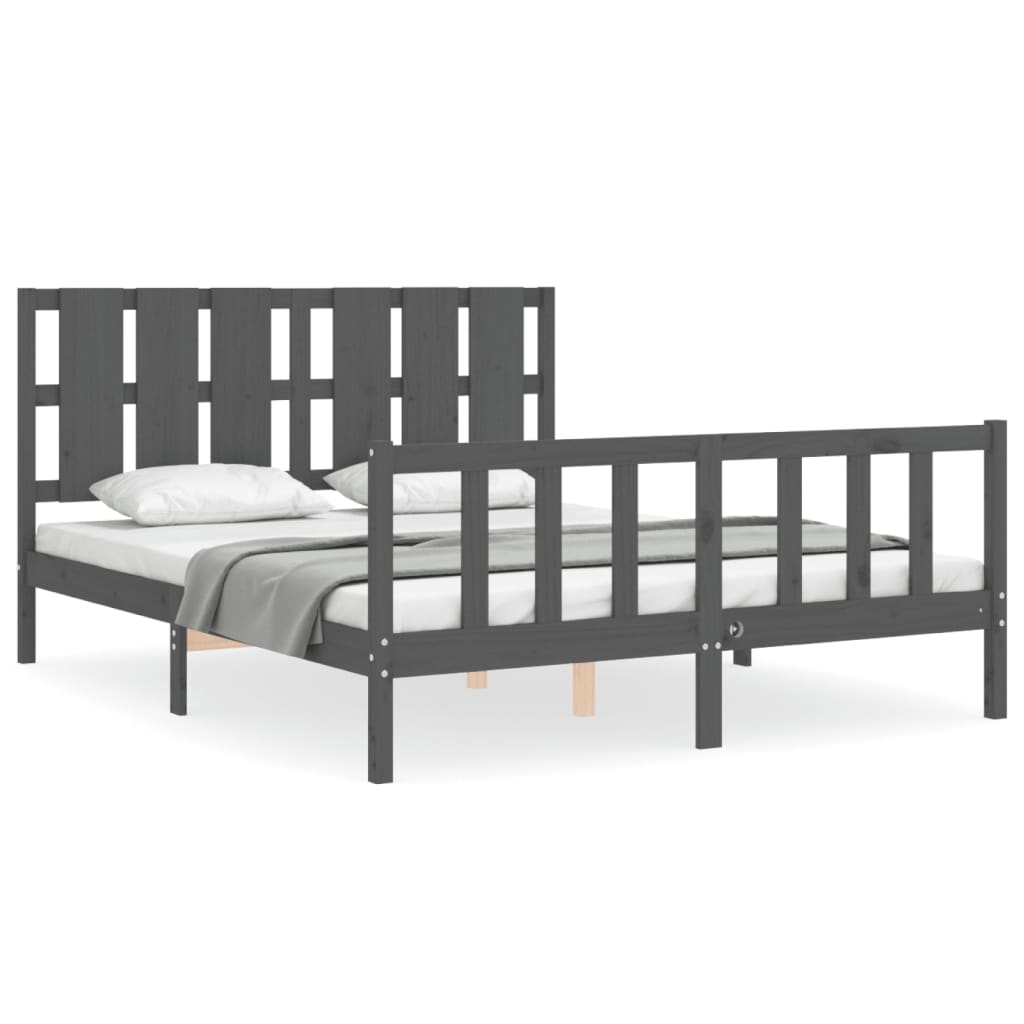 Cadre de lit sans matelas gris bois de pin massif