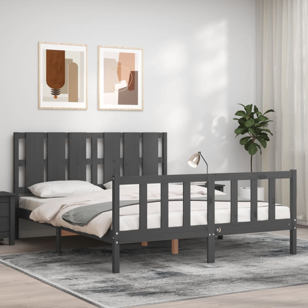 Cadre de lit sans matelas gris bois de pin massif