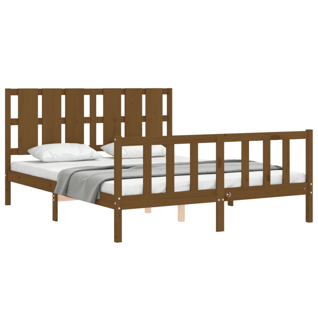 Cadre de lit sans matelas marron miel bois massif