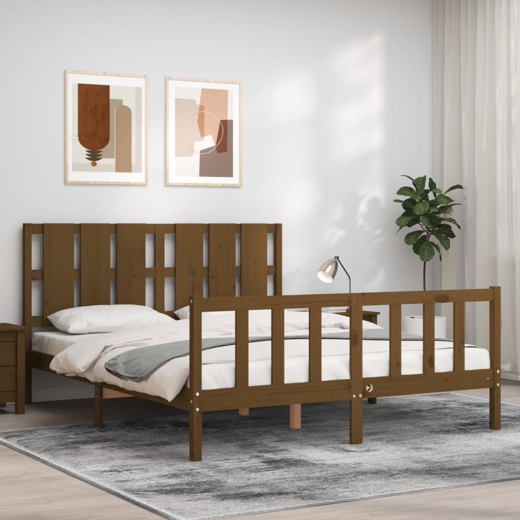 Cadre de lit sans matelas marron miel bois massif