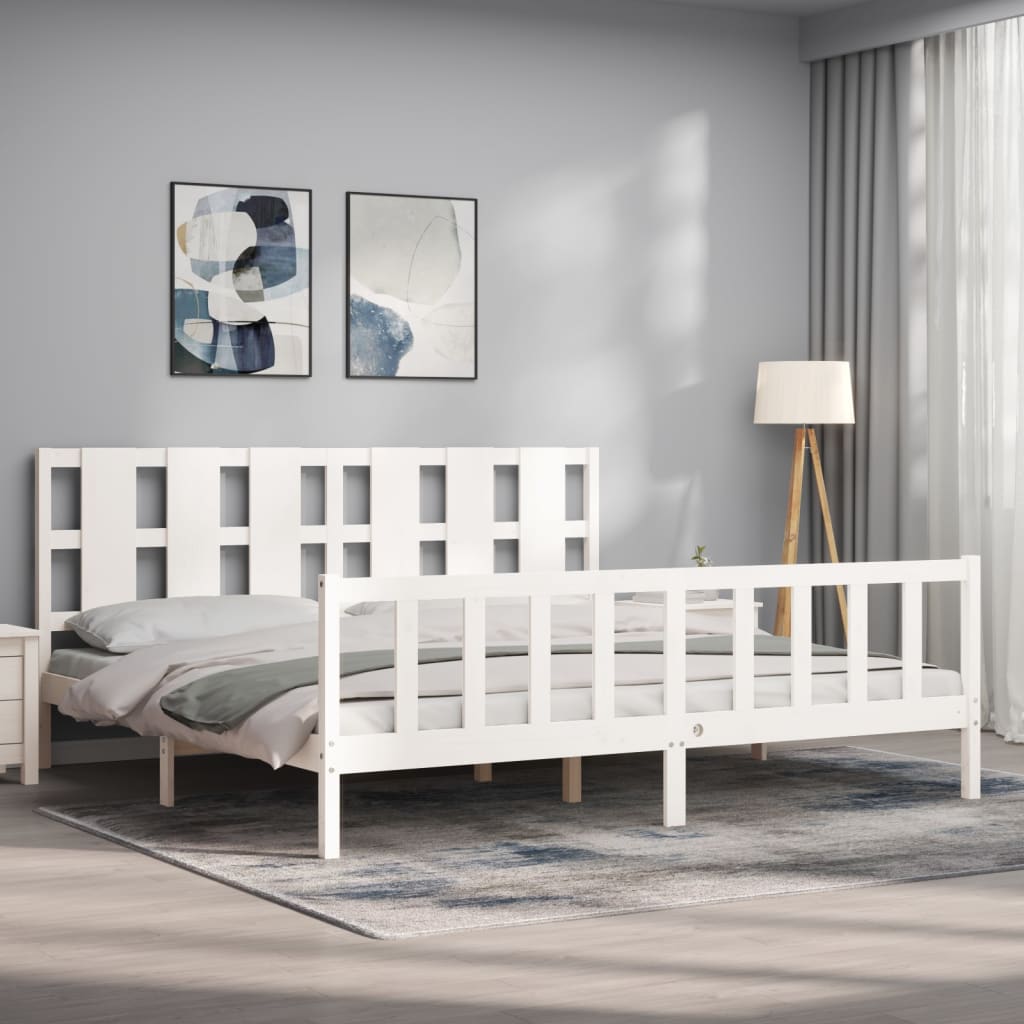 Cadre de lit sans matelas blanc bois de pin massif