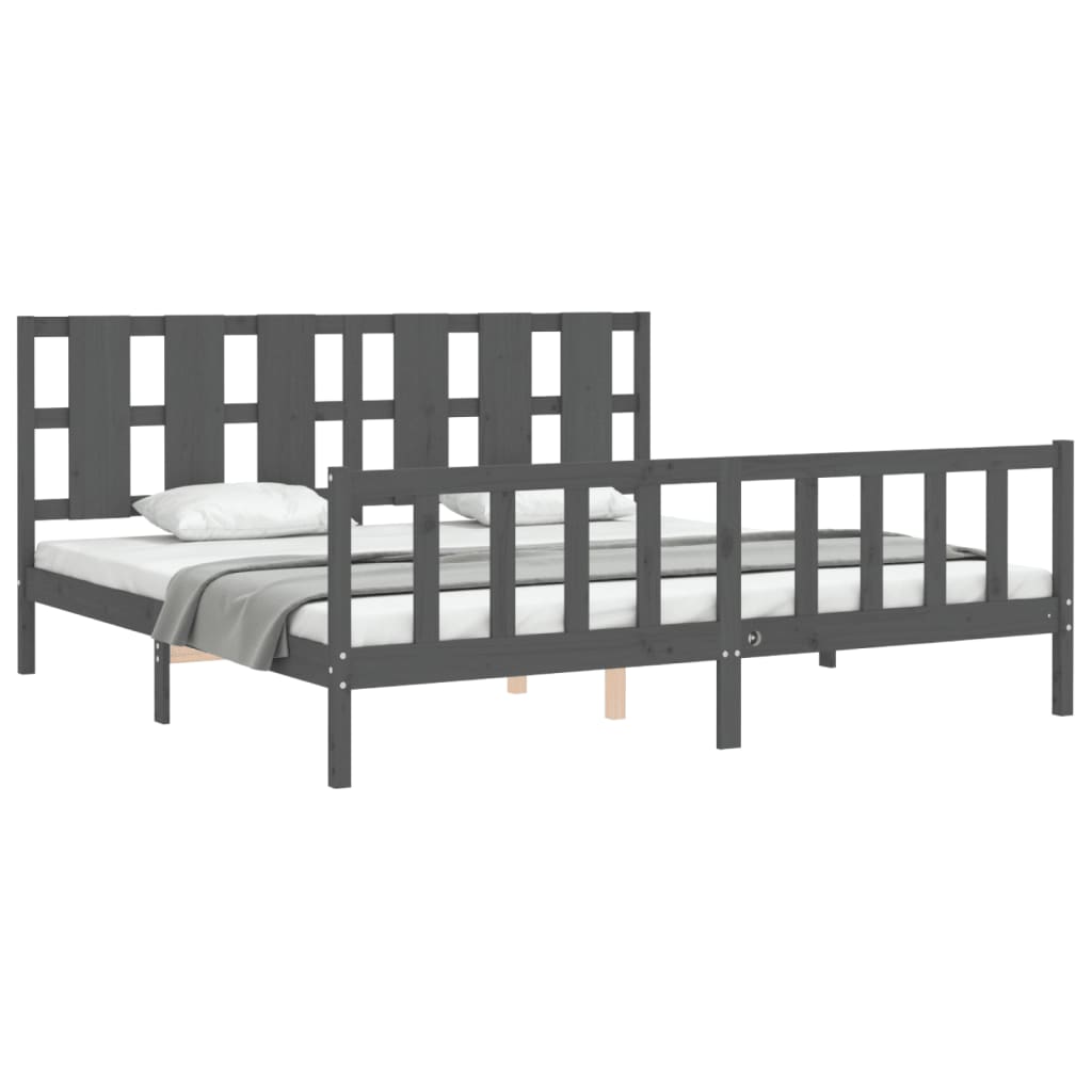 Cadre de lit sans matelas gris 200x200 cm bois massif de pin